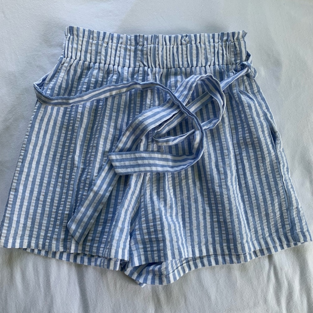 Blue and White Striped Seersucker Shorts